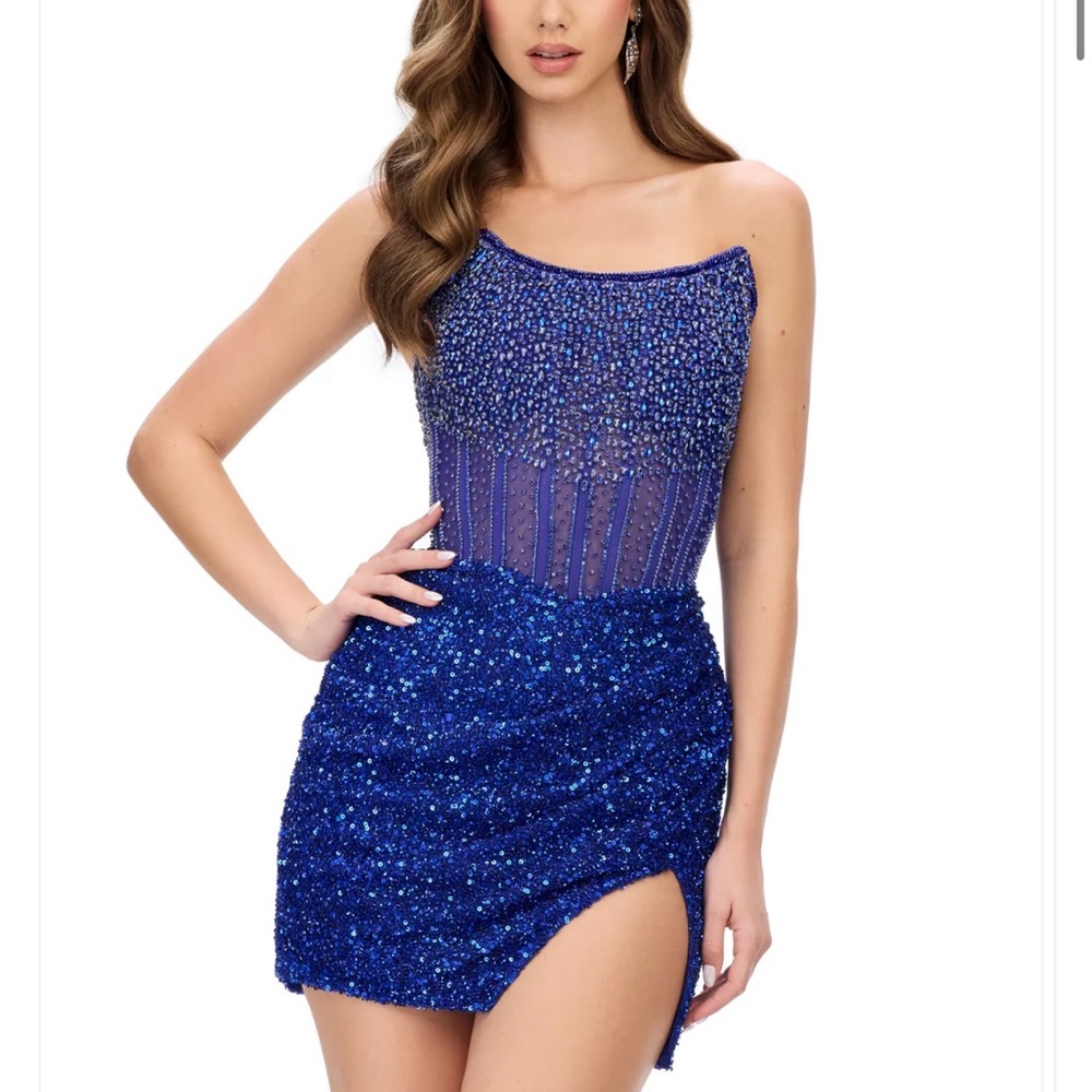 Strapless Blue Sequin Dress